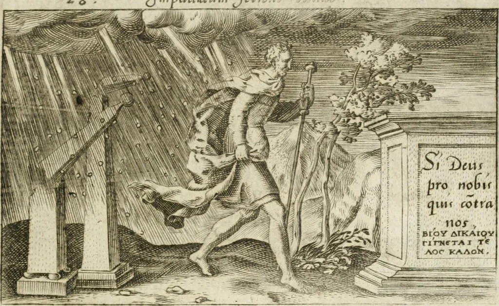 An illustration from Iani Iacobi Boissardi Vesuntini Emblematum liber = Emblemes latins de I.I. Boissard, 1588, leaf 40