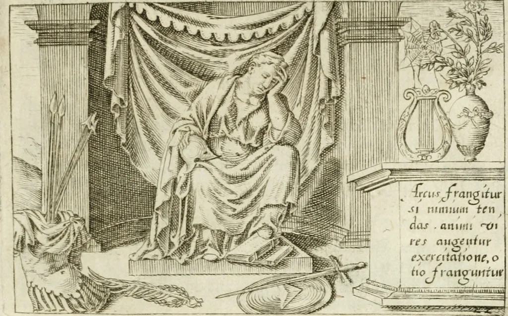 An illustration from Iani Iacobi Boissardi Vesuntini Emblematum liber = Emblemes latins de I.I. Boissard, 1588, leaf 50