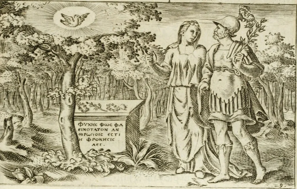 An illustration from Iani Iacobi Boissardi Vesuntini Emblematum liber = Emblemes latins de I.I. Boissard, 1588, leaf 56