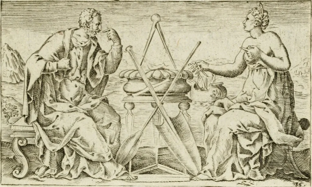 An illustration from Iani Iacobi Boissardi Vesuntini Emblematum liber = Emblemes latins de I.I. Boissard, 1588, leaf 60