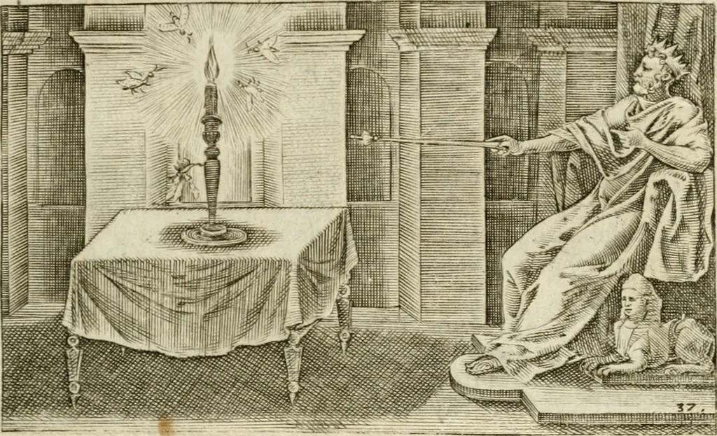 An illustration from Iani Iacobi Boissardi Vesuntini Emblematum liber = Emblemes latins de I.I. Boissard, 1588, leaf 64