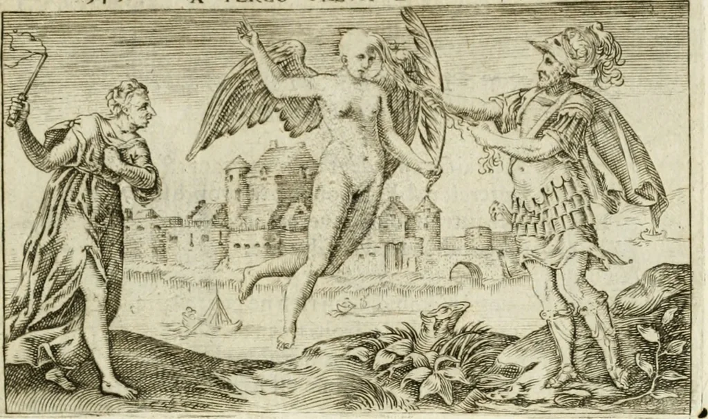 An illustration from Iani Iacobi Boissardi Vesuntini Emblematum liber = Emblemes latins de I.I. Boissard, 1588, leaf 66