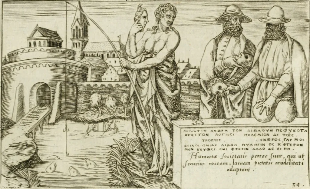 An illustration from Iani Iacobi Boissardi Vesuntini Emblematum liber = Emblemes latins de I.I. Boissard, 1588, leaf 72