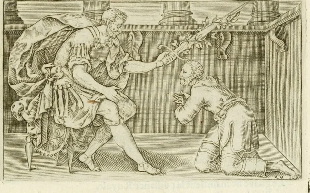 An illustration from Iani Iacobi Boissardi Vesuntini Emblematum liber = Emblemes latins de I.I. Boissard, 1588, leaf 84