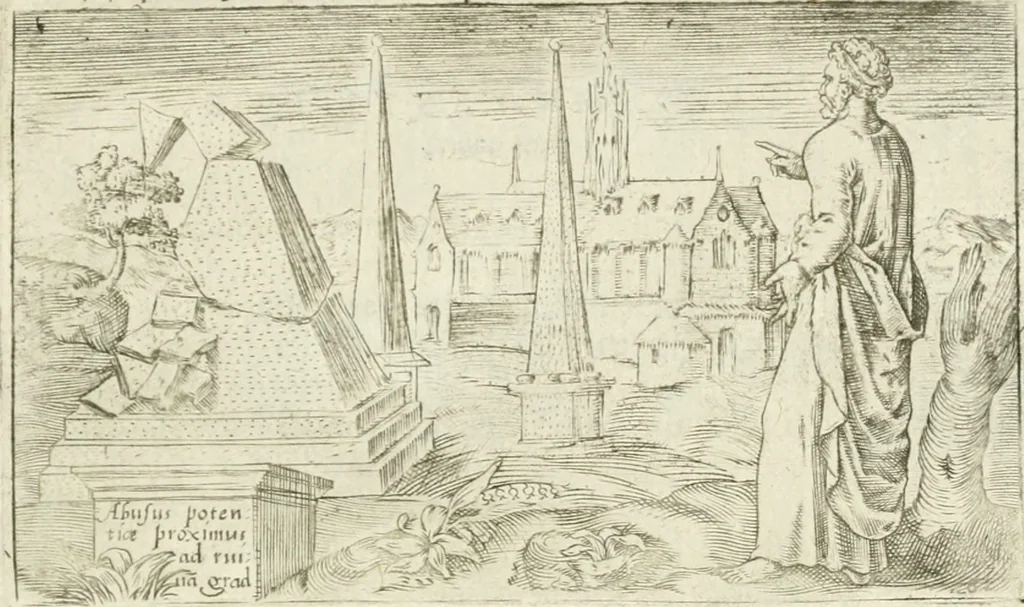 An illustration from Iani Iacobi Boissardi Vesuntini Emblematum liber = Emblemes latins de I.I. Boissard, 1588, leaf 86