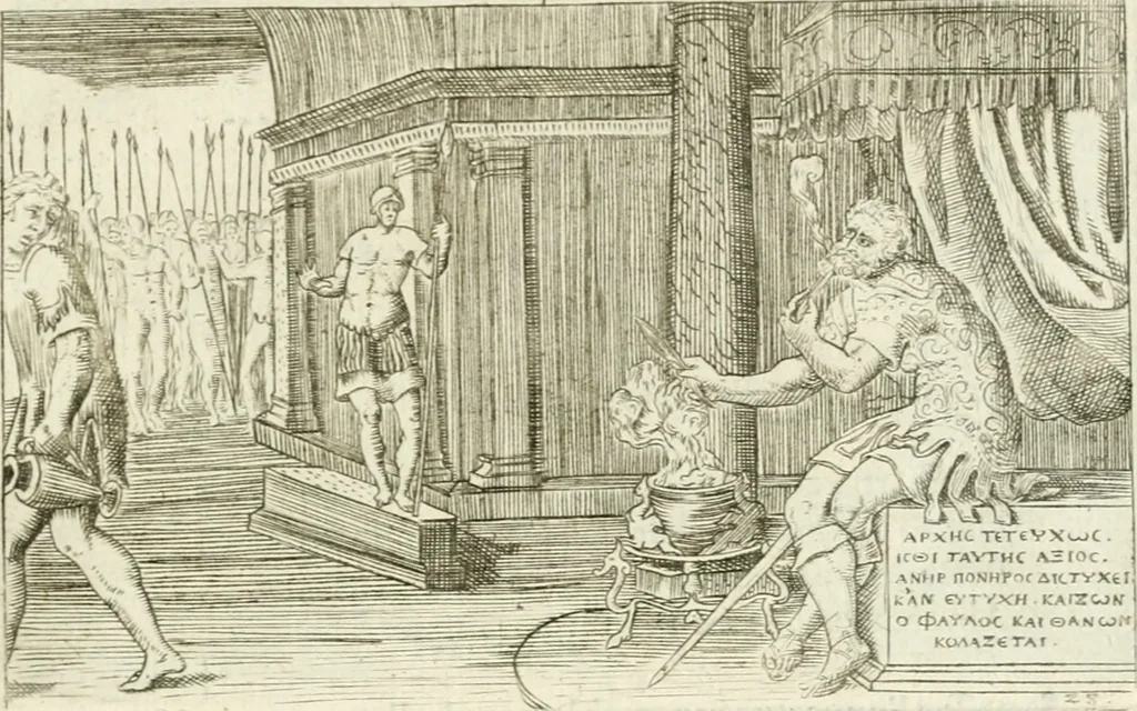 An illustration from Iani Iacobi Boissardi Vesuntini Emblematum liber = Emblemes latins de I.I. Boissard, 1588, leaf 88