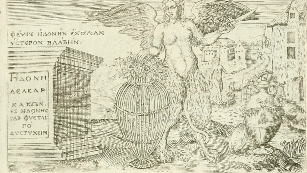 An illustration from Iani Iacobi Boissardi Vesuntini Emblematum liber = Emblemes latins de I.I. Boissard, 1588, leaf 90