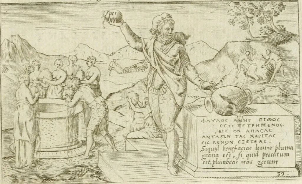 An illustration from Iani Iacobi Boissardi Vesuntini Emblematum liber = Emblemes latins de I.I. Boissard, 1588, leaf 96