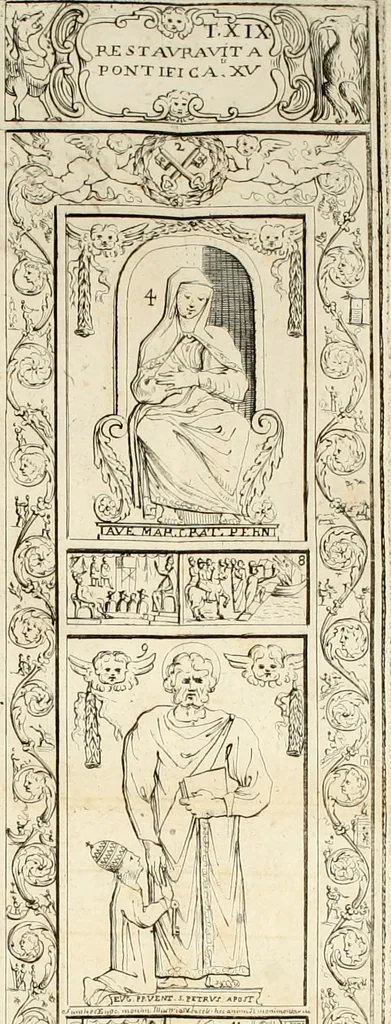 An illustration from Vetera monimenta : in quibus praecipuè musiva opera sacarum profanarumque aedium structura, ac nonnulli antiqui ritus, dissertationibus, iconibusque illustrantur, 1690, leaf 107