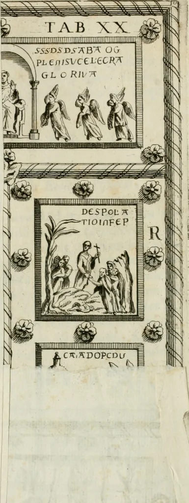 An illustration from Vetera monimenta : in quibus praecipuè musiva opera sacarum profanarumque aedium structura, ac nonnulli antiqui ritus, dissertationibus, iconibusque illustrantur, 1690, leaf 111