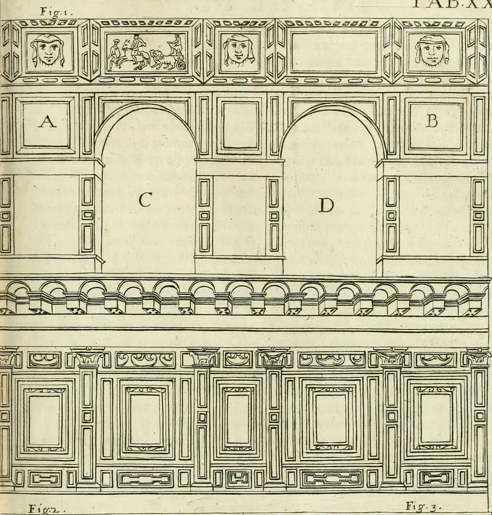 An illustration from Vetera monimenta : in quibus praecipuè musiva opera sacarum profanarumque aedium structura, ac nonnulli antiqui ritus, dissertationibus, iconibusque illustrantur, 1690, leaf 120