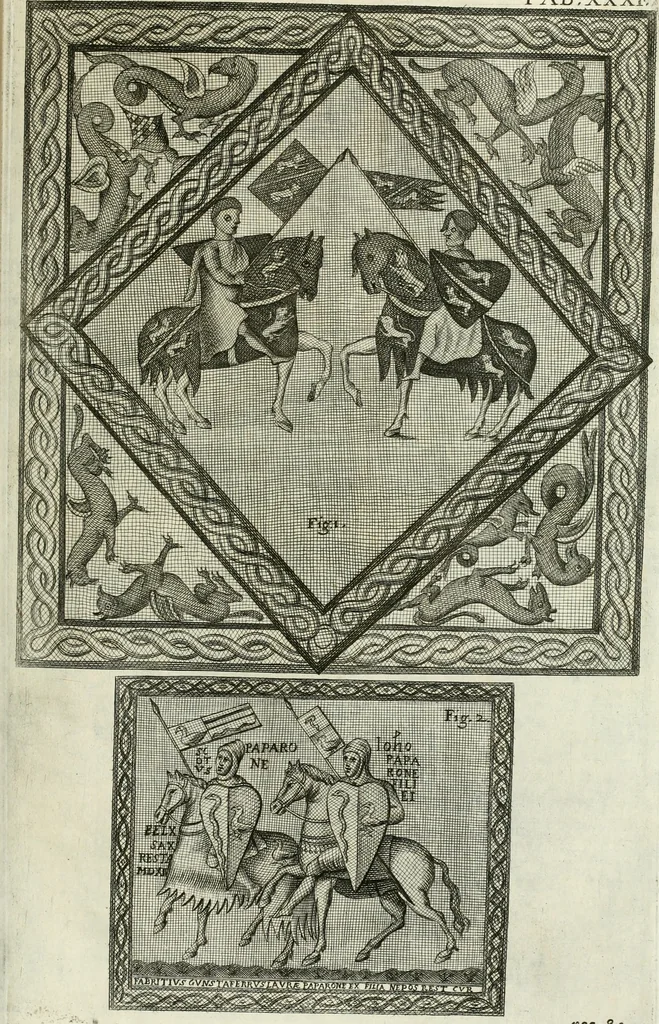 An illustration from Vetera monimenta : in quibus praecipuè musiva opera sacarum profanarumque aedium structura, ac nonnulli antiqui ritus, dissertationibus, iconibusque illustrantur, 1690, leaf 170
