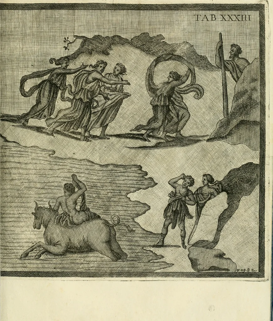 An illustration from Vetera monimenta : in quibus praecipuè musiva opera sacarum profanarumque aedium structura, ac nonnulli antiqui ritus, dissertationibus, iconibusque illustrantur, 1690, leaf 174