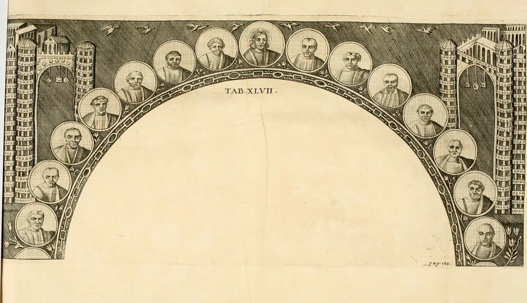 An illustration from Vetera monimenta : in quibus praecipuè musiva opera sacarum profanarumque aedium structura, ac nonnulli antiqui ritus, dissertationibus, iconibusque illustrantur, 1690, leaf 309