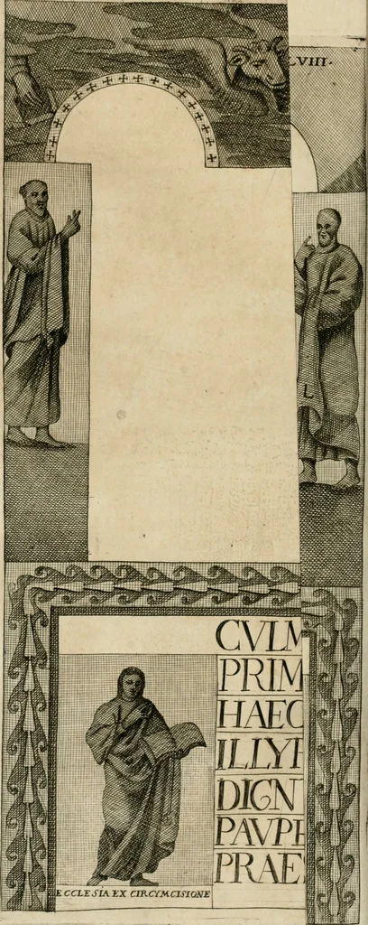 An illustration from Vetera monimenta : in quibus praecipuè musiva opera sacarum profanarumque aedium structura, ac nonnulli antiqui ritus, dissertationibus, iconibusque illustrantur, 1690, leaf 313