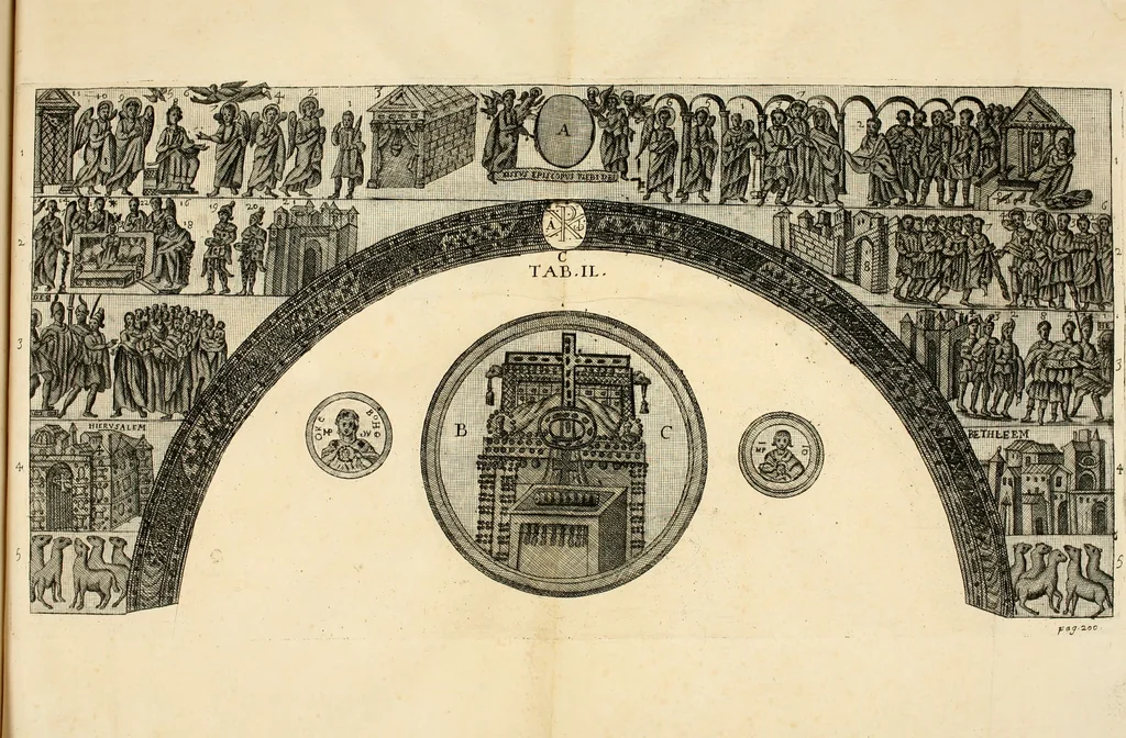 An illustration from Vetera monimenta : in quibus praecipuè musiva opera sacarum profanarumque aedium structura, ac nonnulli antiqui ritus, dissertationibus, iconibusque illustrantur, 1690, leaf 325