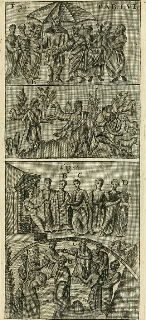 An illustration from Vetera monimenta : in quibus praecipuè musiva opera sacarum profanarumque aedium structura, ac nonnulli antiqui ritus, dissertationibus, iconibusque illustrantur, 1690, leaf 354