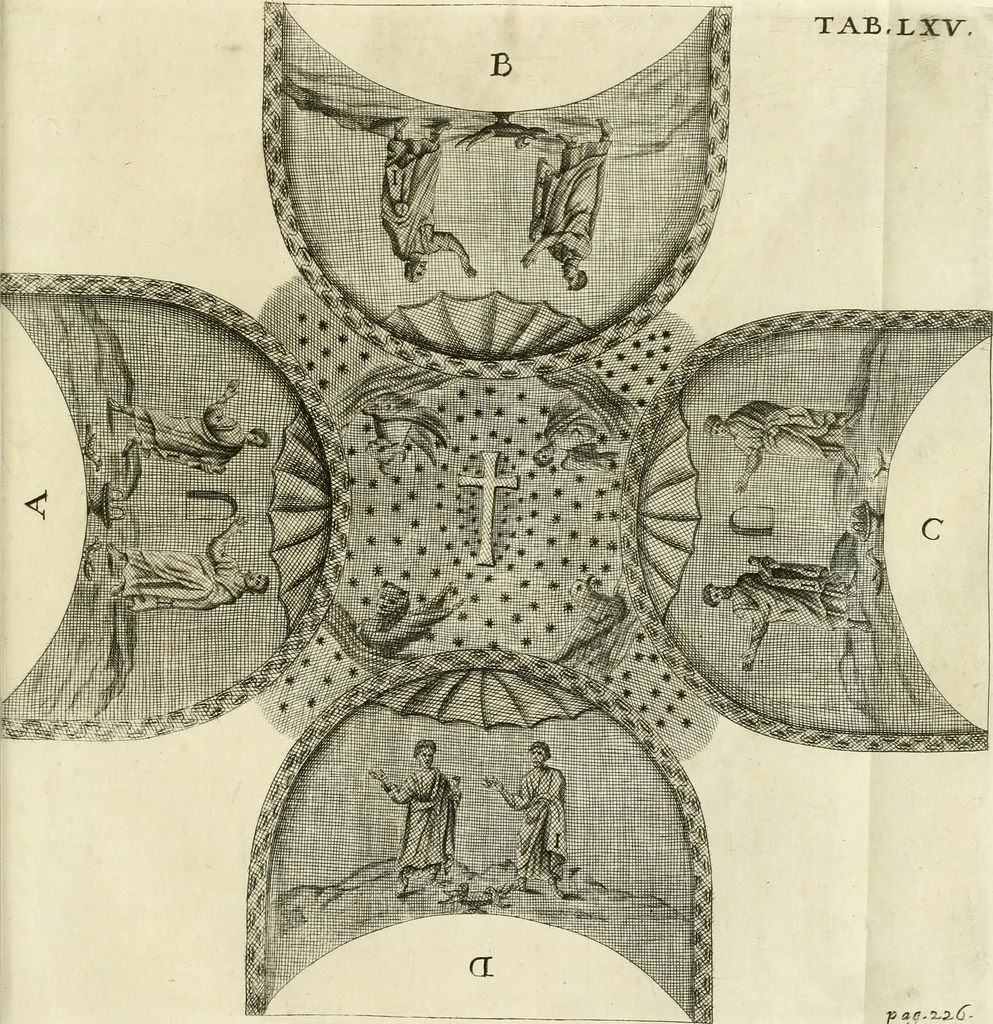 An illustration from Vetera monimenta : in quibus praecipuè musiva opera sacarum profanarumque aedium structura, ac nonnulli antiqui ritus, dissertationibus, iconibusque illustrantur, 1690, leaf 382