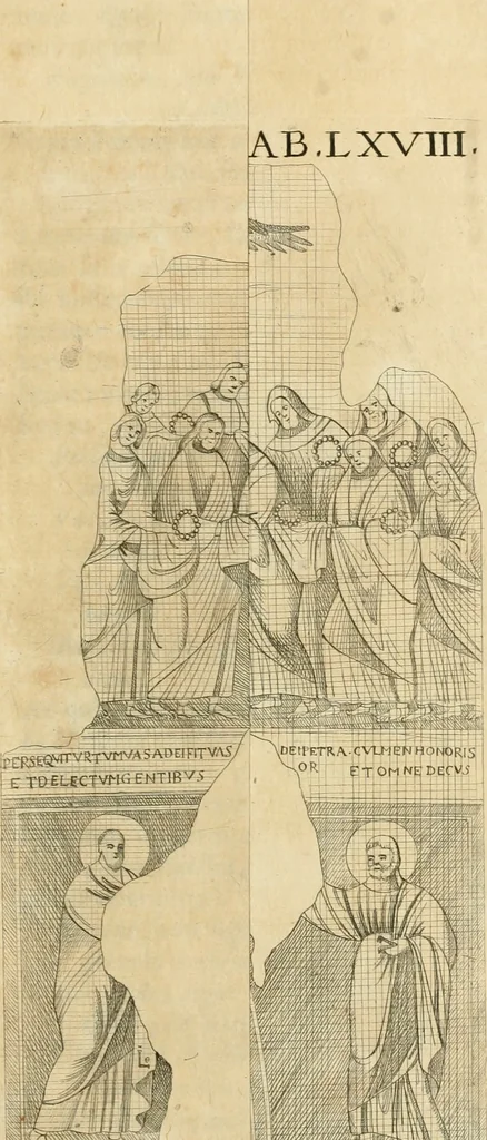 An illustration from Vetera monimenta : in quibus praecipuè musiva opera sacarum profanarumque aedium structura, ac nonnulli antiqui ritus, dissertationibus, iconibusque illustrantur, 1690, leaf 394