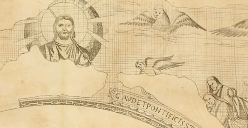 An illustration from Vetera monimenta : in quibus praecipuè musiva opera sacarum profanarumque aedium structura, ac nonnulli antiqui ritus, dissertationibus, iconibusque illustrantur, 1690, leaf 395