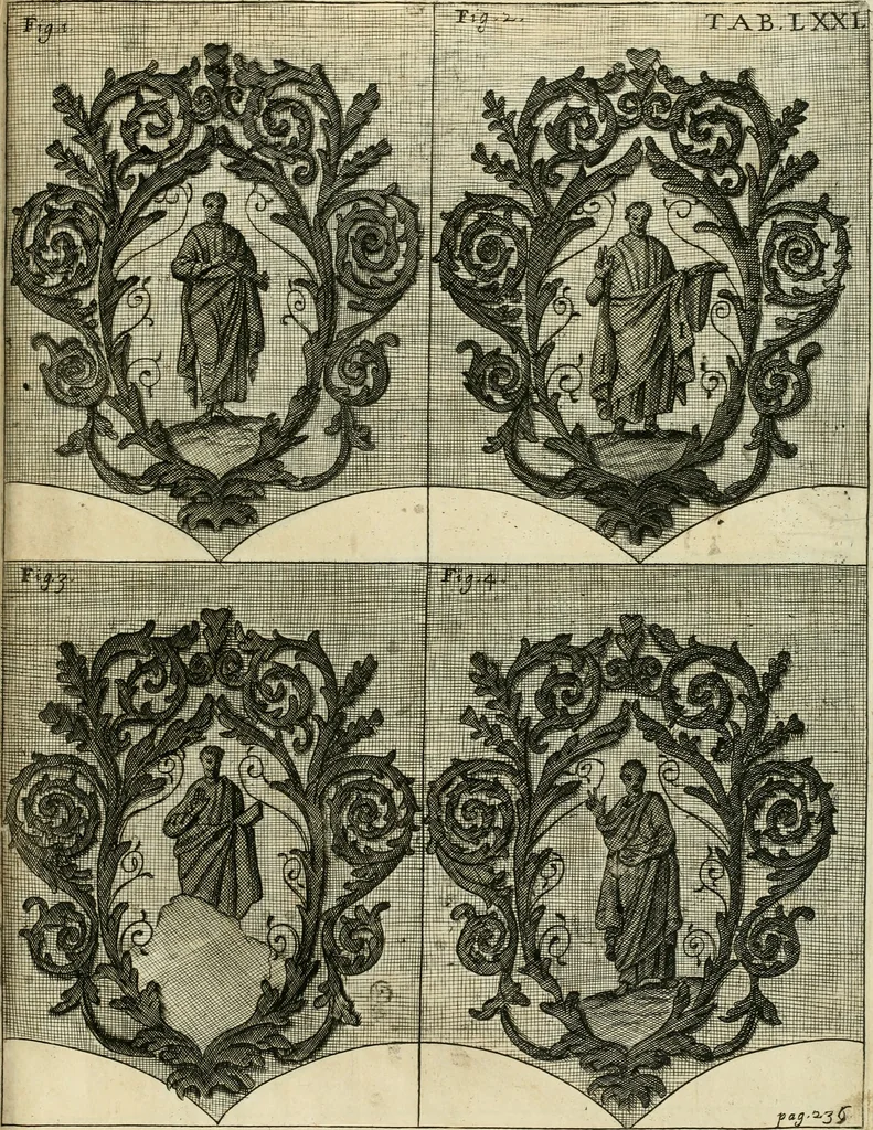 An illustration from Vetera monimenta : in quibus praecipuè musiva opera sacarum profanarumque aedium structura, ac nonnulli antiqui ritus, dissertationibus, iconibusque illustrantur, 1690, leaf 404