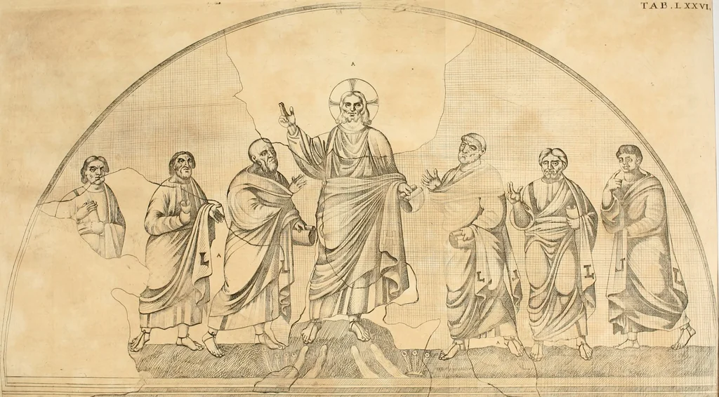 An illustration from Vetera monimenta : in quibus praecipuè musiva opera sacarum profanarumque aedium structura, ac nonnulli antiqui ritus, dissertationibus, iconibusque illustrantur, 1690, leaf 420