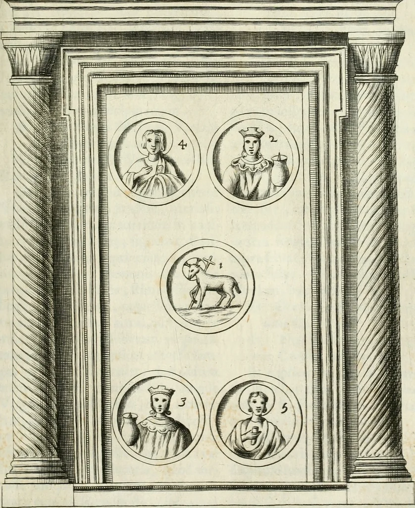 An illustration from Vetera monimenta : in quibus praecipuè musiva opera sacarum profanarumque aedium structura, ac nonnulli antiqui ritus, dissertationibus, iconibusque illustrantur, 1690, leaf 82