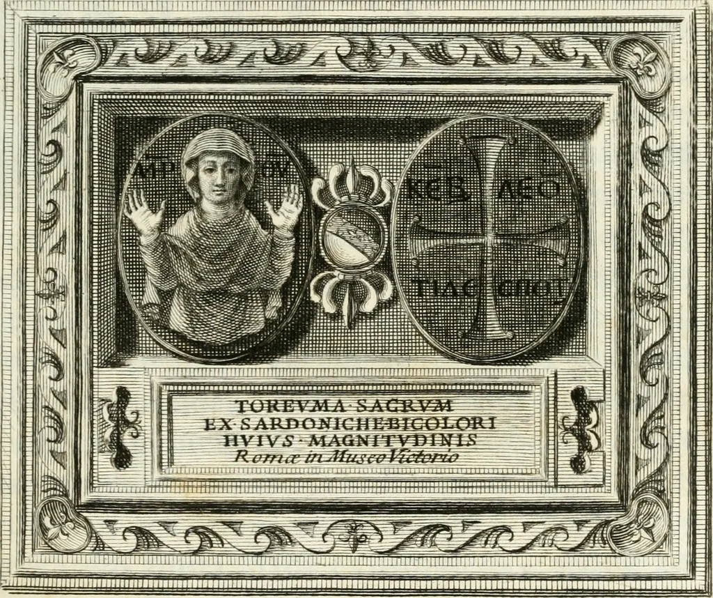 An illustration from Veteris gemmae ad Christianum usum exscalptae brevis explanatio ad academicos Etruscos Cortonenses, 1732, leaf 6