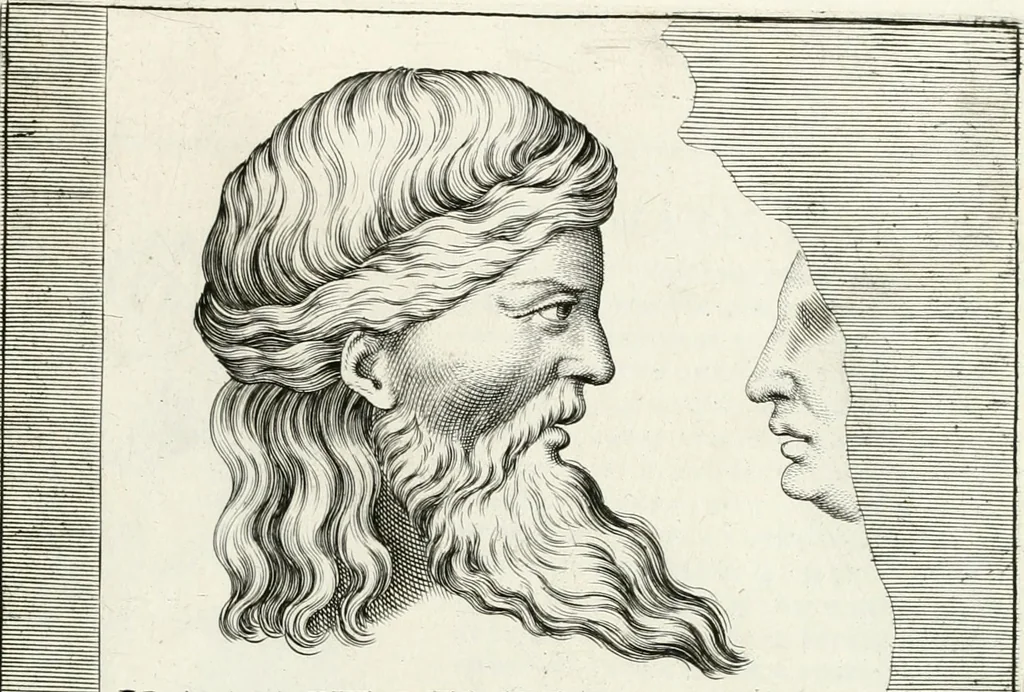 An illustration from Veterum illustrium philosophorum, poetarum, rhetorum, et oratorum imagines : ex vetustis nummis, gemmis, hermis, marmoribus, alijsque antiquis monumentis desumptae, 1685, leaf 128