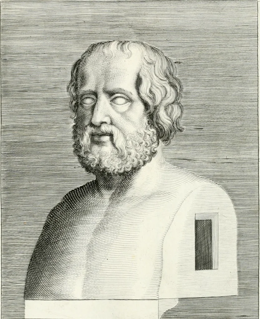 An illustration from Veterum illustrium philosophorum, poetarum, rhetorum, et oratorum imagines : ex vetustis nummis, gemmis, hermis, marmoribus, alijsque antiquis monumentis desumptae, 1685, leaf 132