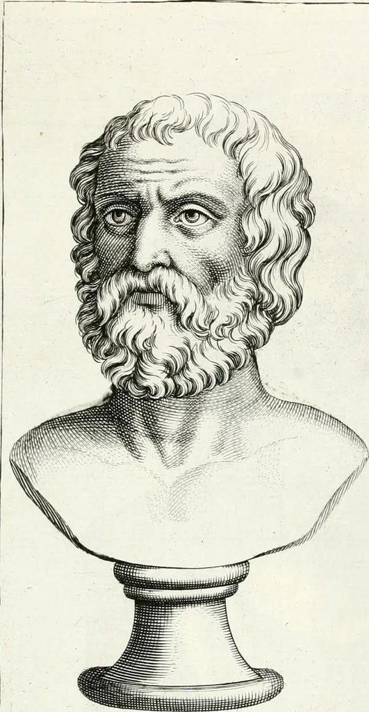 An illustration from Veterum illustrium philosophorum, poetarum, rhetorum, et oratorum imagines : ex vetustis nummis, gemmis, hermis, marmoribus, alijsque antiquis monumentis desumptae, 1685, leaf 138