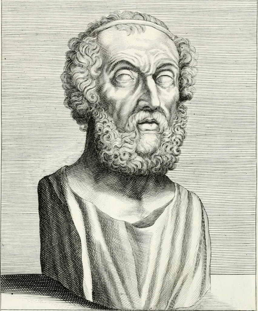 An illustration from Veterum illustrium philosophorum, poetarum, rhetorum, et oratorum imagines : ex vetustis nummis, gemmis, hermis, marmoribus, alijsque antiquis monumentis desumptae, 1685, leaf 140