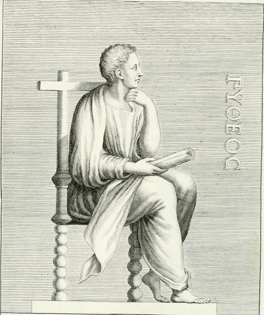 An illustration from Veterum illustrium philosophorum, poetarum, rhetorum, et oratorum imagines : ex vetustis nummis, gemmis, hermis, marmoribus, alijsque antiquis monumentis desumptae, 1685, leaf 160