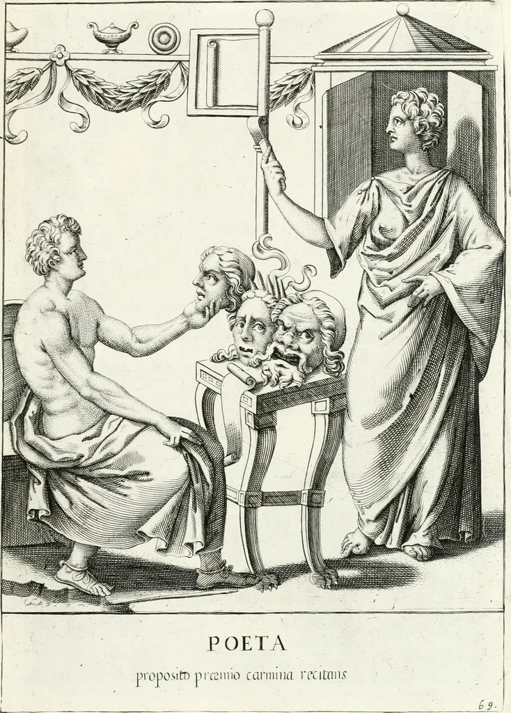 An illustration from Veterum illustrium philosophorum, poetarum, rhetorum, et oratorum imagines : ex vetustis nummis, gemmis, hermis, marmoribus, alijsque antiquis monumentis desumptae, 1685, leaf 174
