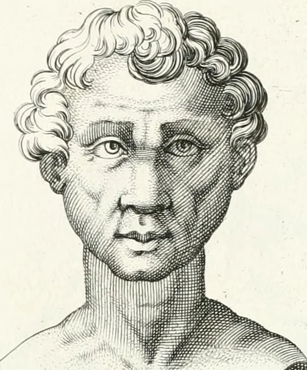 An illustration from Veterum illustrium philosophorum, poetarum, rhetorum, et oratorum imagines : ex vetustis nummis, gemmis, hermis, marmoribus, alijsque antiquis monumentis desumptae, 1685, leaf 196