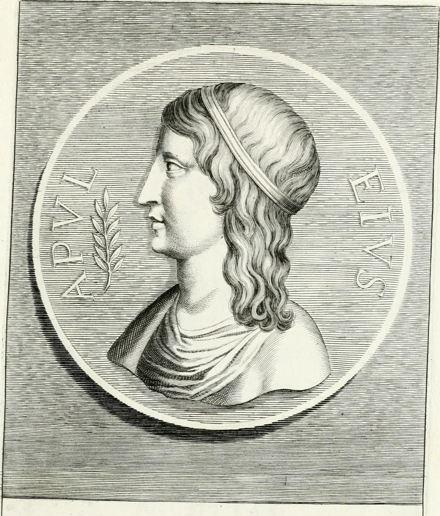 An illustration from Veterum illustrium philosophorum, poetarum, rhetorum, et oratorum imagines : ex vetustis nummis, gemmis, hermis, marmoribus, alijsque antiquis monumentis desumptae, 1685, leaf 20
