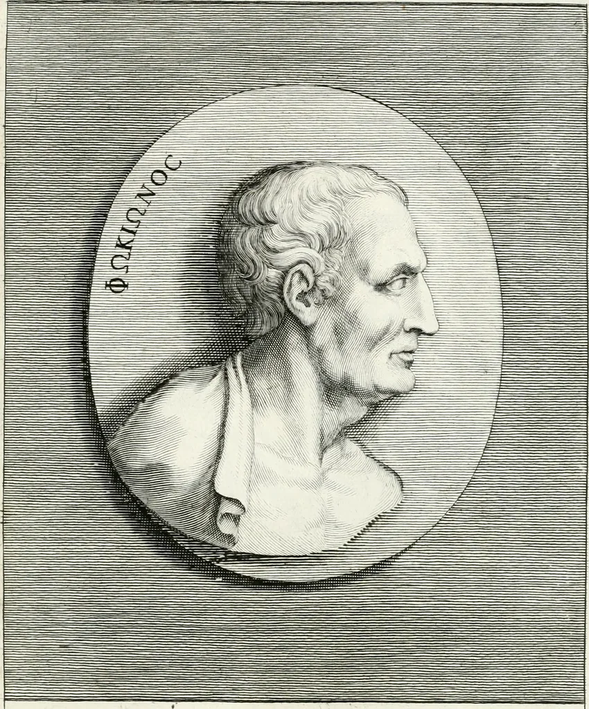 An illustration from Veterum illustrium philosophorum, poetarum, rhetorum, et oratorum imagines : ex vetustis nummis, gemmis, hermis, marmoribus, alijsque antiquis monumentis desumptae, 1685, leaf 224