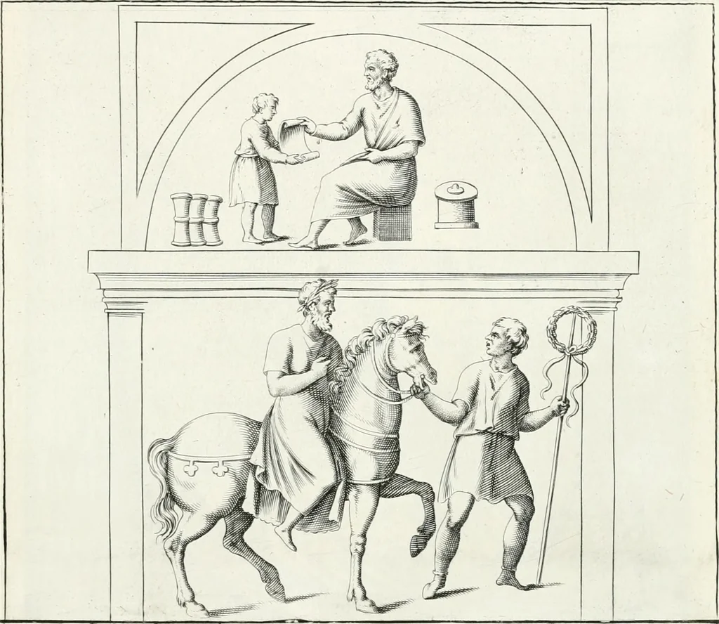 An illustration from Veterum illustrium philosophorum, poetarum, rhetorum, et oratorum imagines : ex vetustis nummis, gemmis, hermis, marmoribus, alijsque antiquis monumentis desumptae, 1685, leaf 228