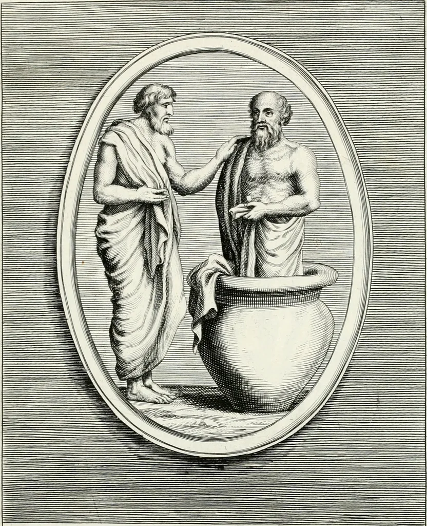 An illustration from Veterum illustrium philosophorum, poetarum, rhetorum, et oratorum imagines : ex vetustis nummis, gemmis, hermis, marmoribus, alijsque antiquis monumentis desumptae, 1685, leaf 44