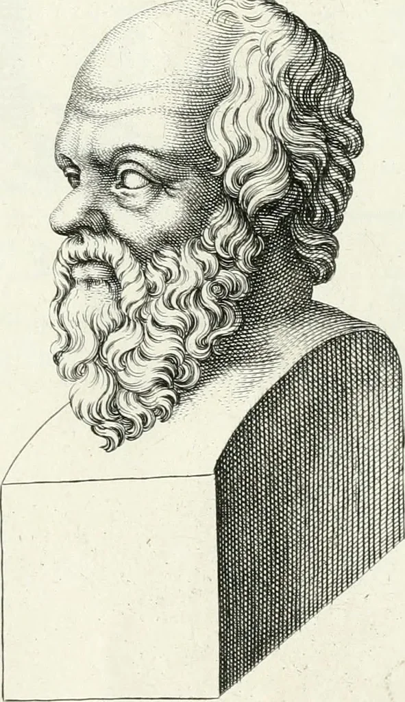 An illustration from Veterum illustrium philosophorum, poetarum, rhetorum, et oratorum imagines : ex vetustis nummis, gemmis, hermis, marmoribus, alijsque antiquis monumentis desumptae, 1685, leaf 82