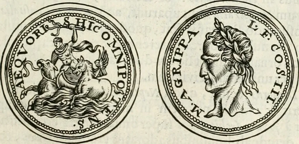 An illustration from Veterum Romanorum Religio castrametatio, disciplina militaris ut & balneae ex antiquis numismatibus & lapidibus demonstrata, 1686, leaf 102