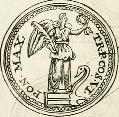 An illustration from Veterum Romanorum Religio castrametatio, disciplina militaris ut & balneae ex antiquis numismatibus & lapidibus demonstrata, 1686, leaf 105