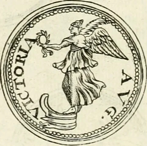An illustration from Veterum Romanorum Religio castrametatio, disciplina militaris ut & balneae ex antiquis numismatibus & lapidibus demonstrata, 1686, leaf 105