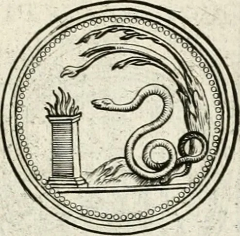 An illustration from Veterum Romanorum Religio castrametatio, disciplina militaris ut & balneae ex antiquis numismatibus & lapidibus demonstrata, 1686, leaf 108