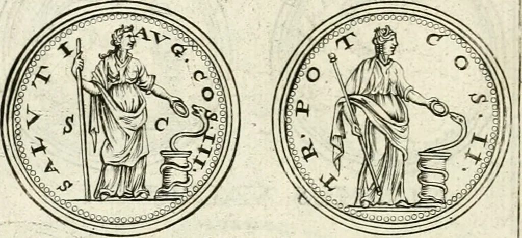 An illustration from Veterum Romanorum Religio castrametatio, disciplina militaris ut & balneae ex antiquis numismatibus & lapidibus demonstrata, 1686, leaf 109