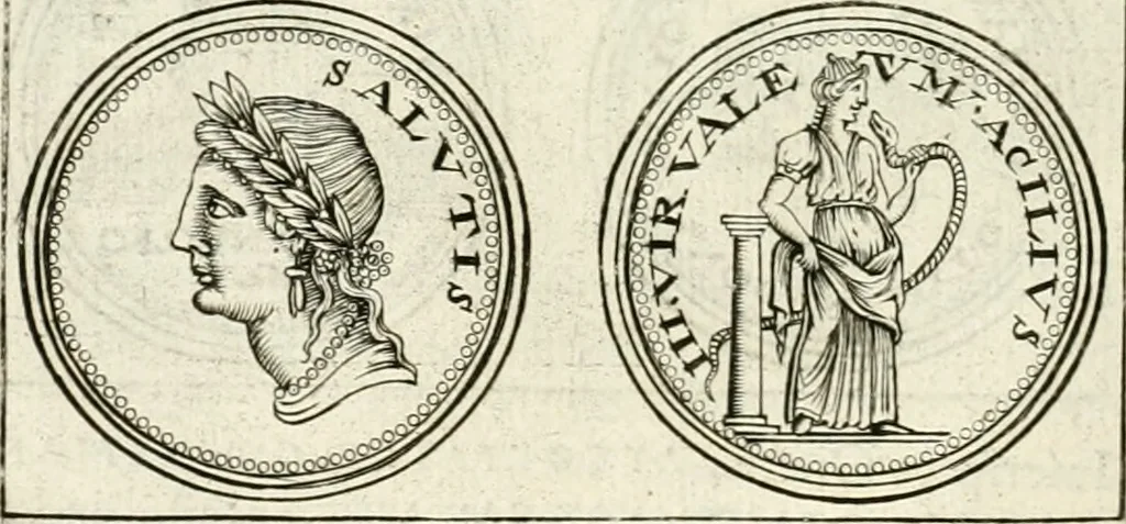 An illustration from Veterum Romanorum Religio castrametatio, disciplina militaris ut & balneae ex antiquis numismatibus & lapidibus demonstrata, 1686, leaf 109