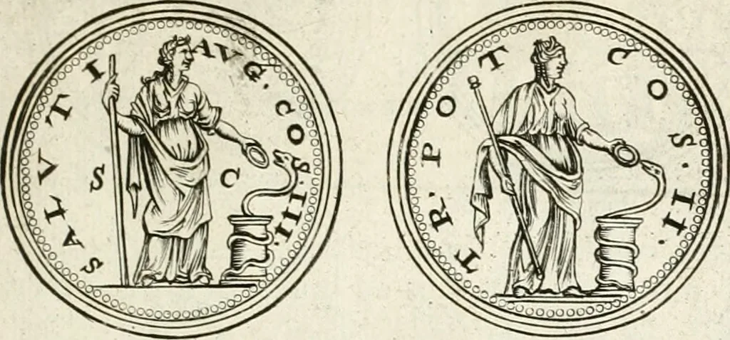 An illustration from Veterum Romanorum Religio castrametatio, disciplina militaris ut & balneae ex antiquis numismatibus & lapidibus demonstrata, 1686, leaf 110