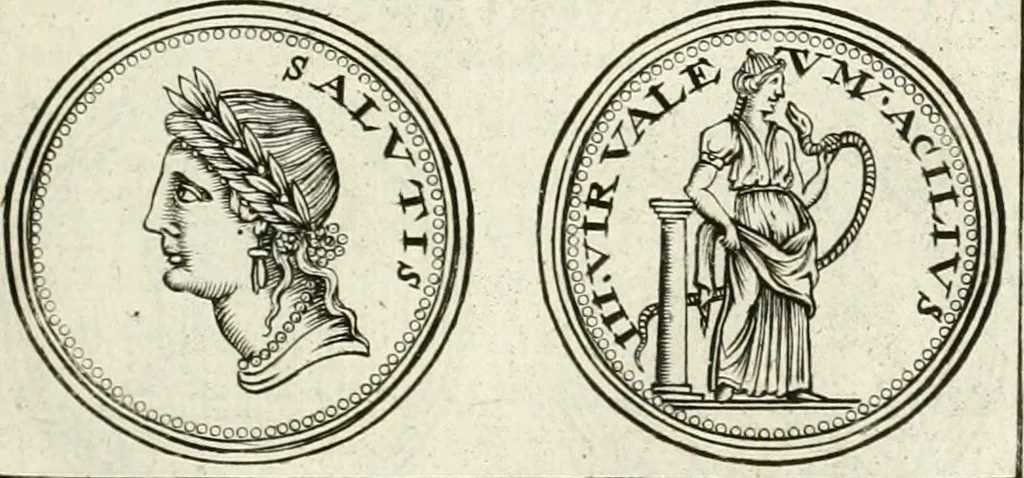 An illustration from Veterum Romanorum Religio castrametatio, disciplina militaris ut & balneae ex antiquis numismatibus & lapidibus demonstrata, 1686, leaf 110