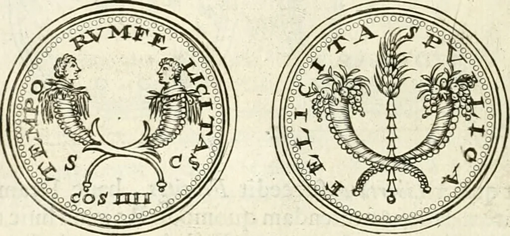 An illustration from Veterum Romanorum Religio castrametatio, disciplina militaris ut & balneae ex antiquis numismatibus & lapidibus demonstrata, 1686, leaf 115