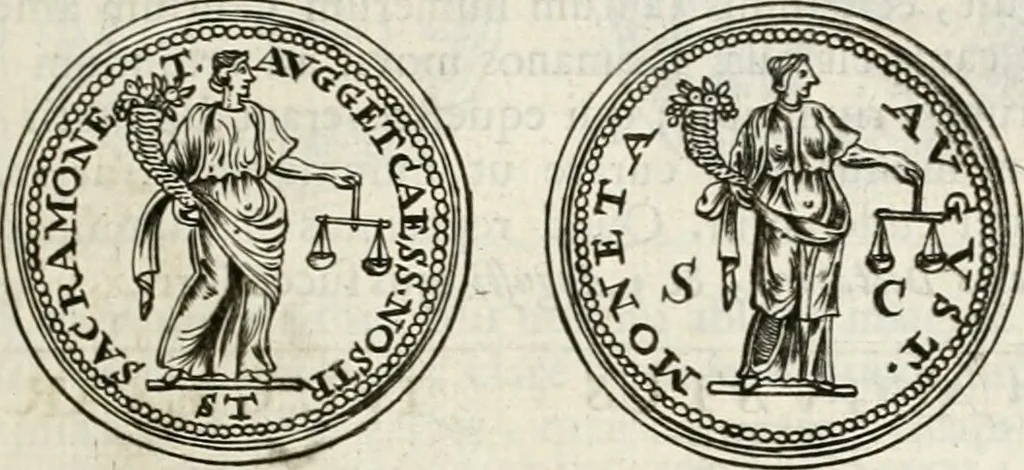 An illustration from Veterum Romanorum Religio castrametatio, disciplina militaris ut & balneae ex antiquis numismatibus & lapidibus demonstrata, 1686, leaf 118